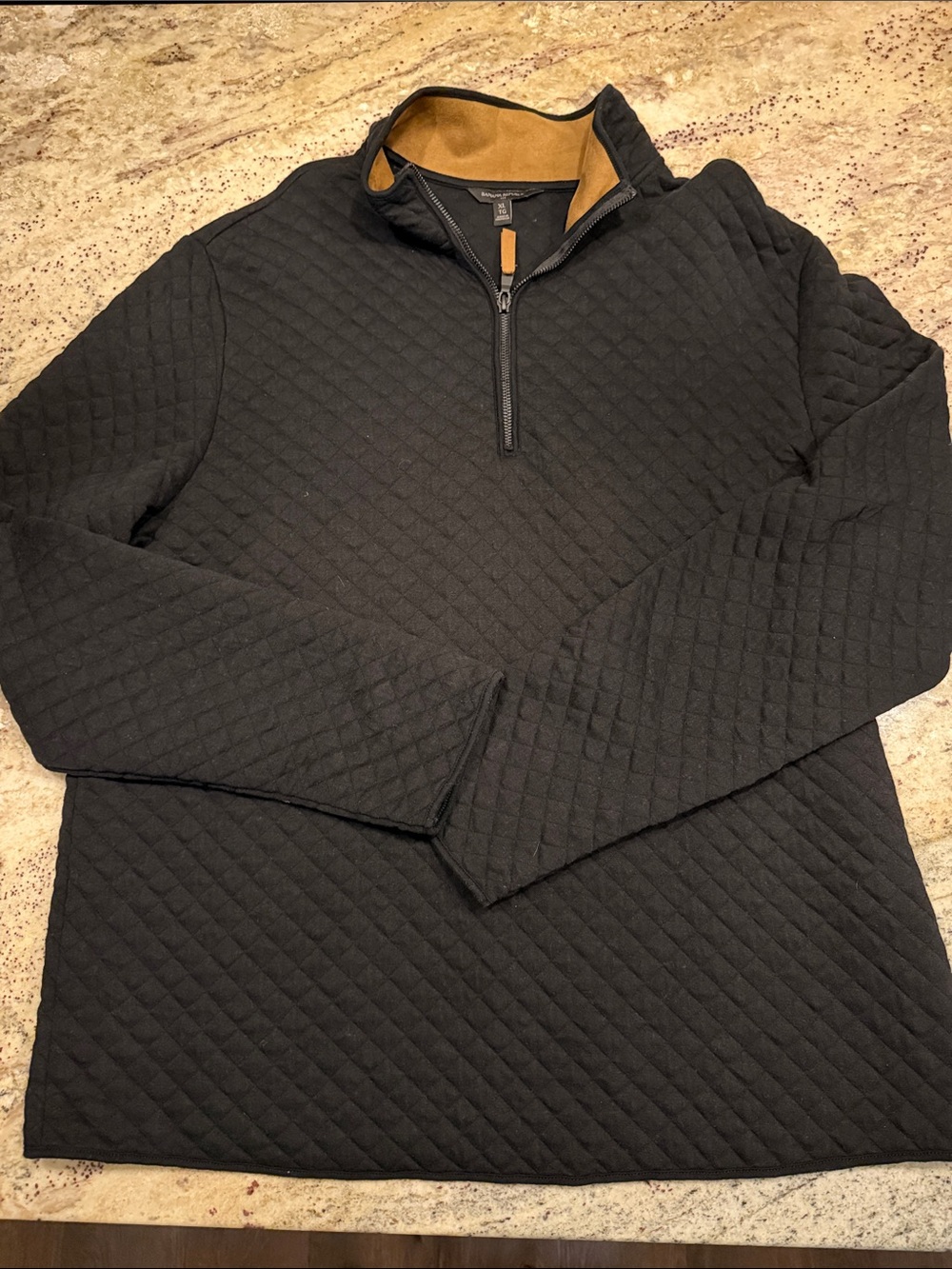 Banana Republic Black Quilted Half-Zip Sweater with Tan Collar Lining